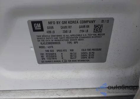 2013 Buick Encore Leather z USA, uszkodzony, nr VIN KL4CJCSB9DB099335